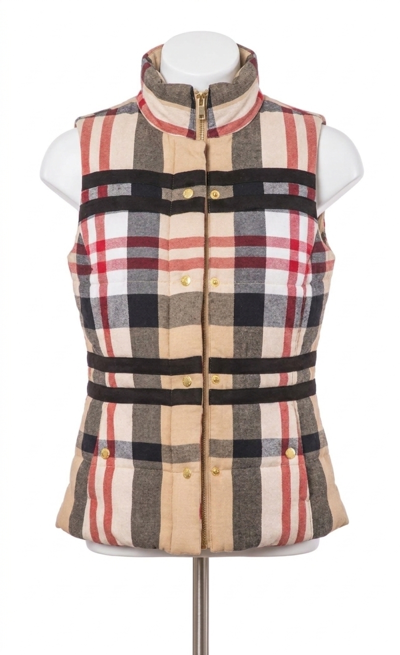 NEW DIZZY-LIZZIE rosey yarndyed flannel vest in khaki red